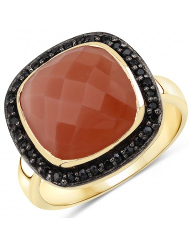 6.74 Carat Genuine Peach Moonstone and Black Spinel .925 Sterling Silver Ring Comparez plus de prix