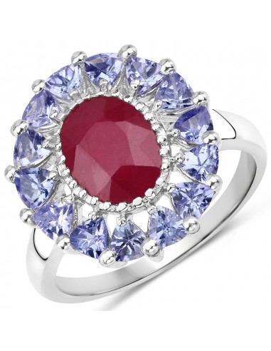 3.70 Carat Glass Filled Ruby and Tanzanite .925 Sterling Silver Ring suggérées chez