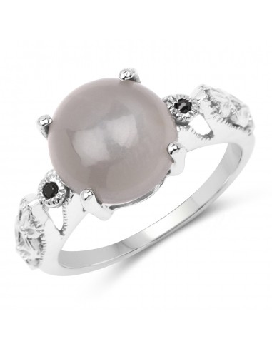 3.97 Carat Genuine Grey Moonstone and Black Spinel .925 Sterling Silver Ring commande en ligne