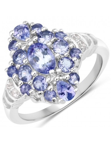 1.69 Carat Genuine Tanzanite and White Topaz .925 Sterling Silver Ring meilleur choix