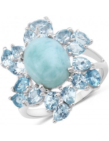 6.94 Carat Genuine Larimar and Blue Topaz .925 Sterling Silver Ring Les êtres humains sont 