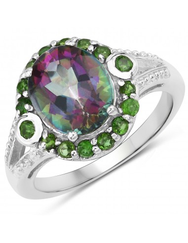 3.92 Carat Genuine Rainbow Quartz and Chrome Diopside .925 Sterling Silver Ring vous aussi creer 