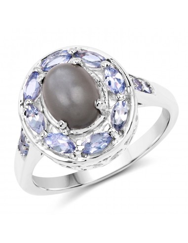 2.35 Carat Genuine Grey Moonstone and Tanzanite .925 Sterling Silver Ring à prix réduit toute l'année