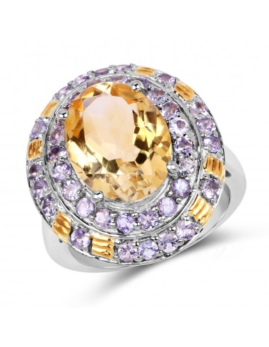 Two Tone Plated 6.33 Carat Genuine Citrine & Tanzanite .925 Sterling Silver Ring la livraison gratuite