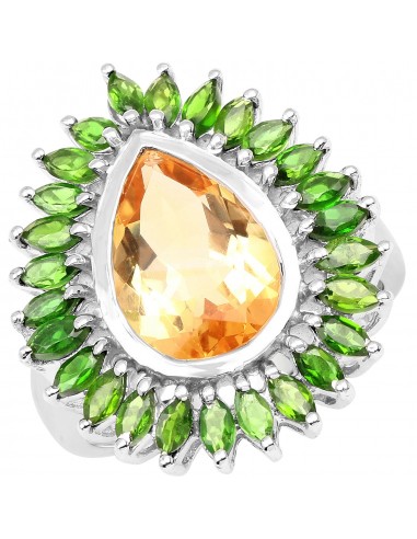 7.02 Carat Genuine Citrine and Chrome Diopside .925 Sterling Silver Ring à prix réduit toute l'année