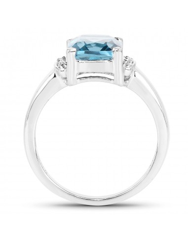 3.55 Carat Genuine London Blue Topaz & White Topaz .925 Sterling Silver Ring pas cher