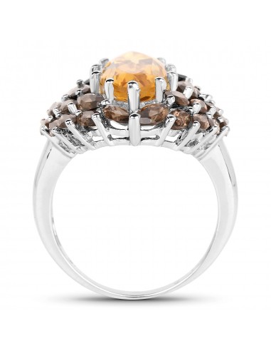 6.20 Carat Genuine Citrine & Smoky Quartz .925 Sterling Silver Ring paiement sécurisé