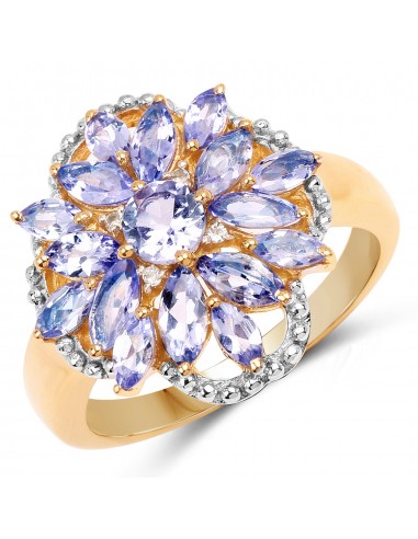 14K Yellow Gold Plated 2.01 Carat Genuine Tanzanite & White Topaz .925 Sterling Silver Ring Livraison rapide