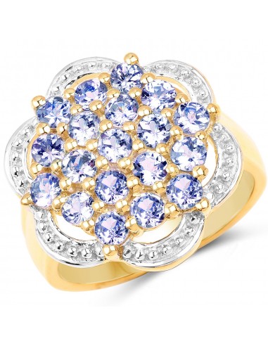 14K Yellow Gold Plated 1.52 Carat Genuine Tanzanite .925 Sterling Silver Ring Fin de série