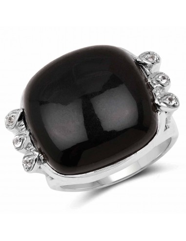 14.04 Carat Genuine Black Onyx & White Topaz .925 Sterling Silver Ring 50-70% off 