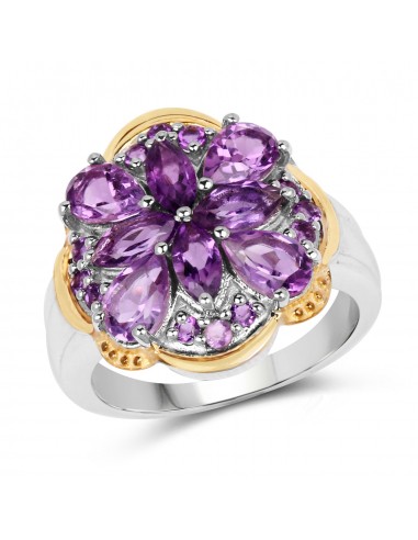 Two Tone Plated 2.66 Carat Genuine Amethyst .925 Sterling Silver Ring hantent personnes