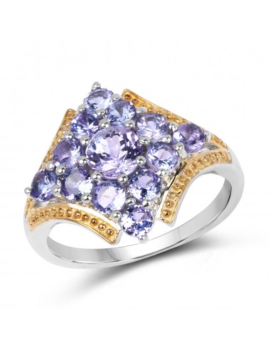 Two Tone Plated 1.67 Carat Genuine Tanzanite .925 Sterling Silver Ring en ligne