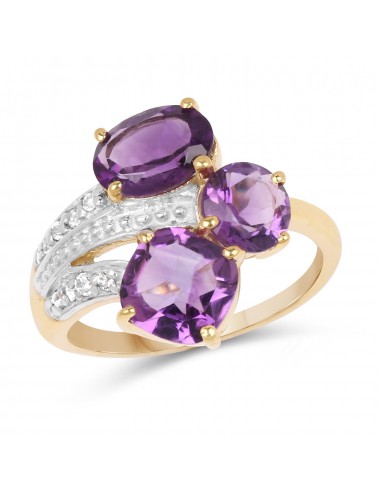 14K Yellow Gold Plated 3.15 Carat Genuine Amethyst and White Topaz .925 Sterling Silver Ring acheter en ligne