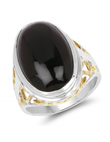 Two Tone Plated 10.92 Carat Genuine Black Onyx .925 Sterling Silver Ring votre