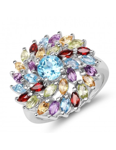 3.70 Carat Genuine Multi Stone .925 Sterling Silver Ring Toutes les collections ici