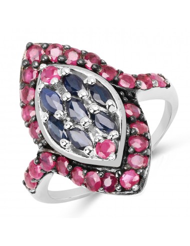 1.77 Carat Genuine Blue Sapphire and Ruby .925 Sterling Silver Ring l'évolution des habitudes 