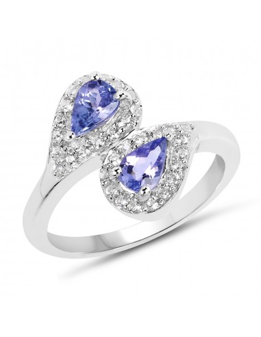 1.06 Carat Genuine Tanzanite and White Topaz .925 Sterling Silver Ring Amélioration de cerveau avec