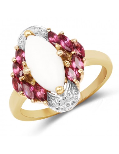 1.90 Carat Genuine Opal and Rhodolite .925 Sterling Silver Ring soldes