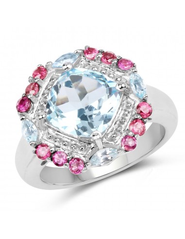 4.73 Carat Genuine Blue Topaz and Rhodolite .925 Sterling Silver Ring la livraison gratuite