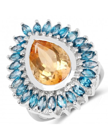 7.54 Carat Genuine Citrine & London Blue Topaz .925 Sterling Silver Ring de votre