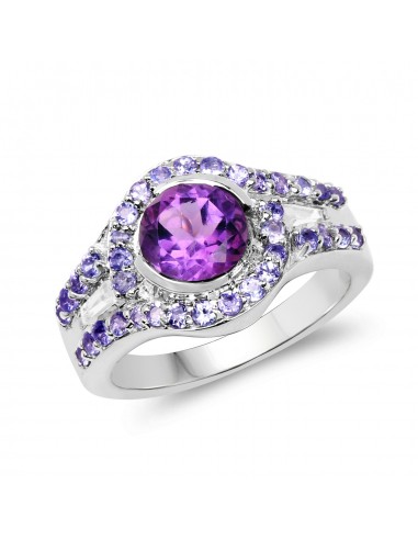 2.10 Carat Genuine Amethyst, Tanzanite and White Topaz .925 Sterling Silver Ring Découvrez la collection