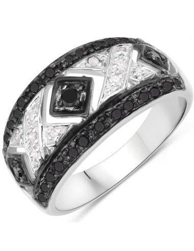 0.26 Carat Genuine Black Diamond and White Diamond .925 Sterling Silver Ring Livraison rapide