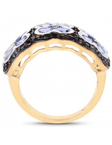 14K Yellow Gold Plated 2.60 Carat Genuine Tanzanite and Black Spinel .925 Sterling Silver Ring Economisez 