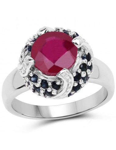 3.70 Carat Glass Filled Ruby and Blue Sapphire .925 Sterling Silver Ring à prix réduit toute l'année