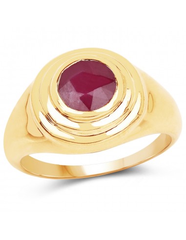 14K Yellow Gold Plated 1.65 Carat Genuine Glass Filled Ruby .925 Sterling Silver Ring de France